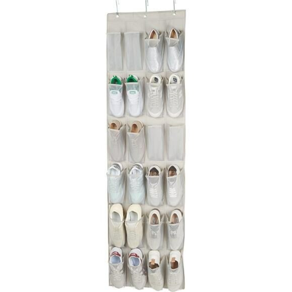 Over Door Hanging Shoe Organizer 24 Pocket Rack Holder Closet Storage Grey - Picture 4 of 8